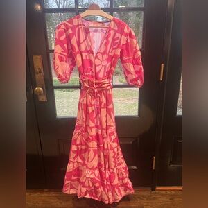 Floral Pink Maxi Dress with belt